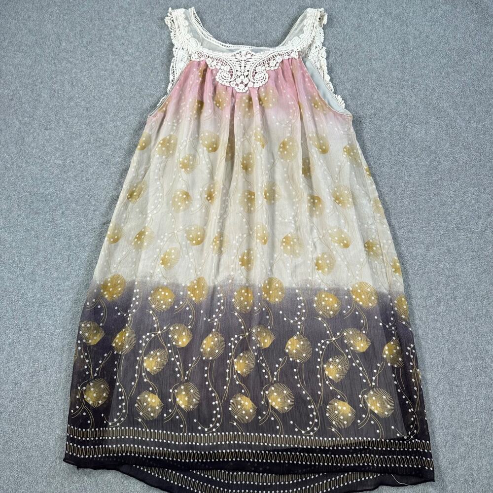 Ultra Pink Lace Trim Sleeveless Y2k Boho Babydoll Dress Size X-Small Purple Gold